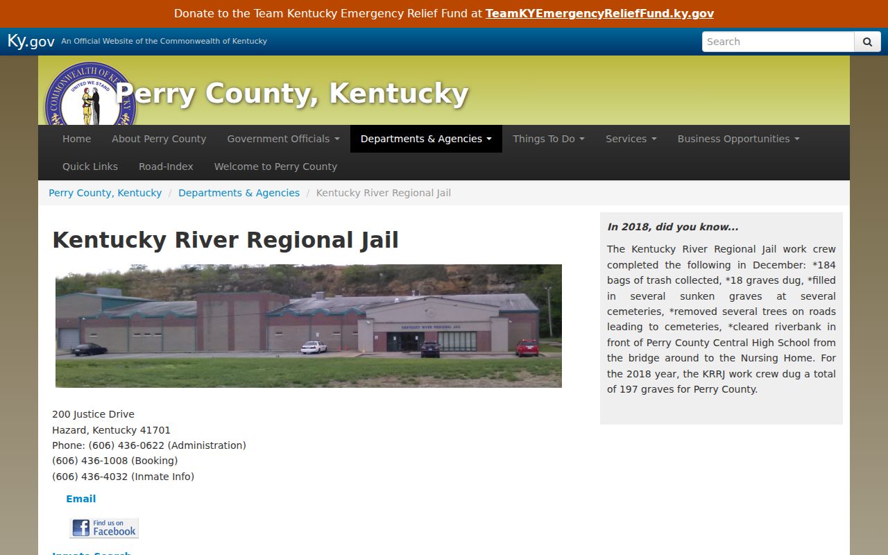 Perry County arrest search routing to Kentucky River Regional Jail