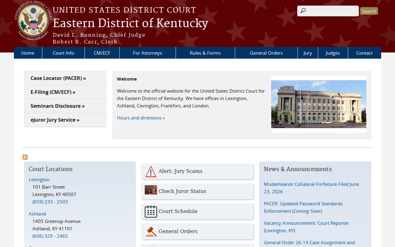 Eastern District of Kentucky court for federal Perry County cases