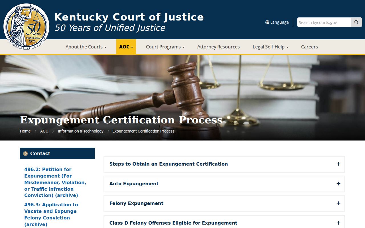 Perry County criminal history expungement process through Kentucky courts