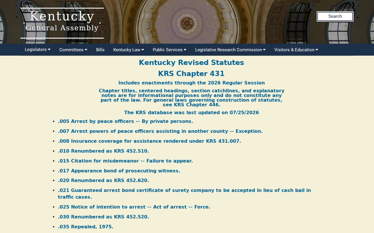 Perry County criminal records and Kentucky Revised Statutes Chapter 431