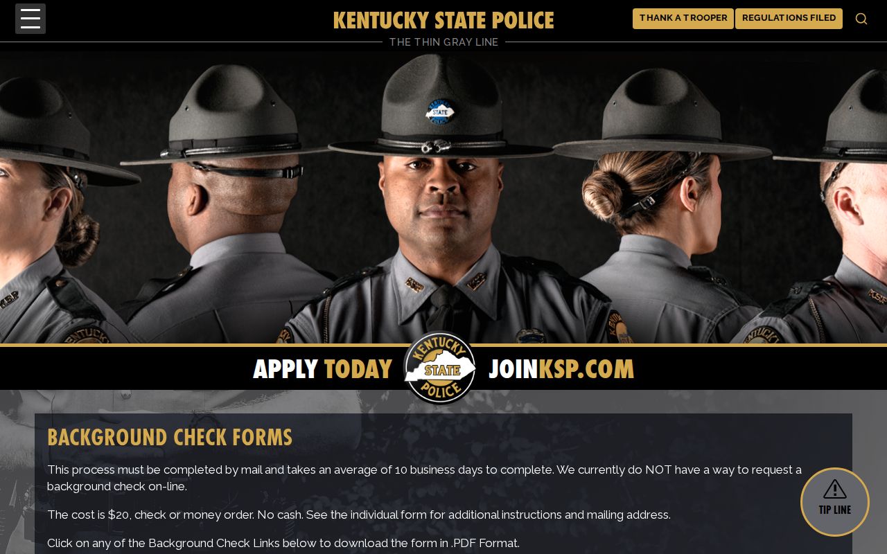 Perry County criminal history review forms from Kentucky State Police