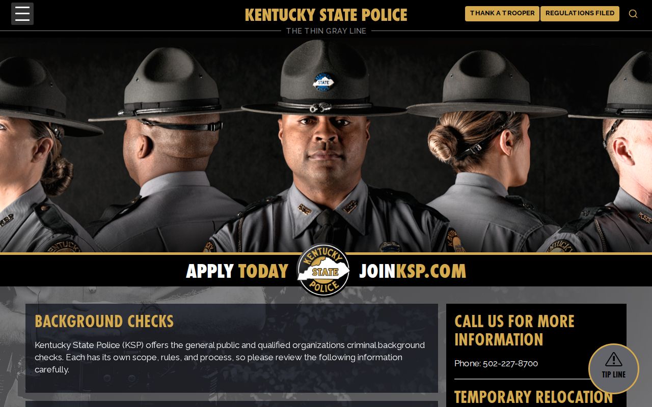 Perry County criminal history options on the Kentucky State Police background check page