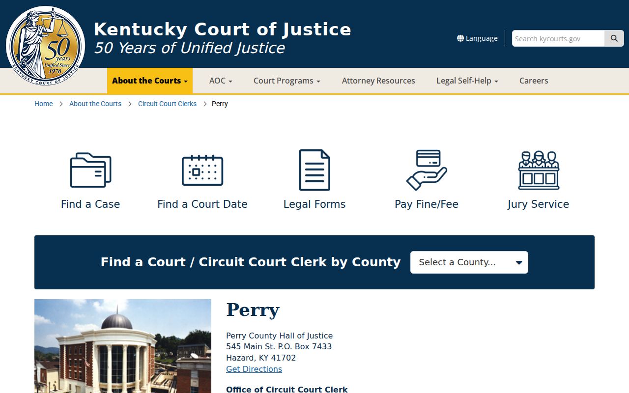 Perry County criminal history court records at the Hall of Justice